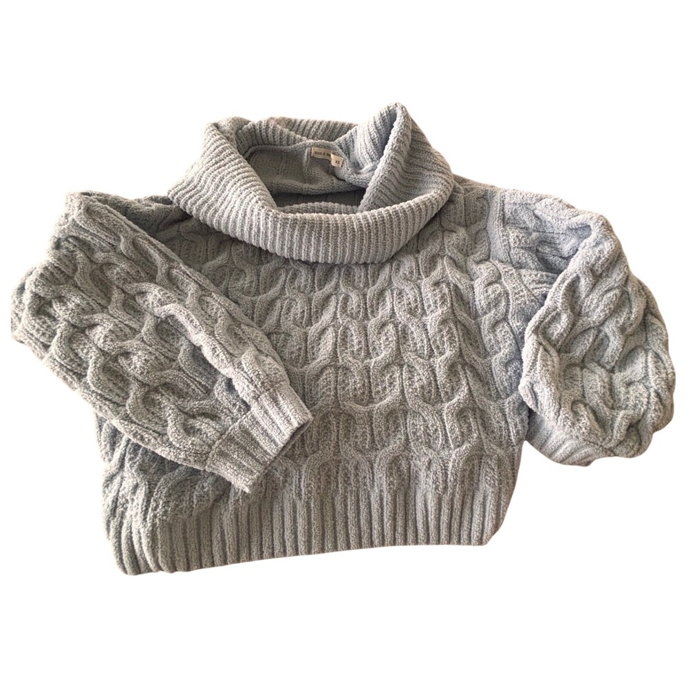moon & madison chunky‎ cable knit turtleneck sweater Ice blue xs